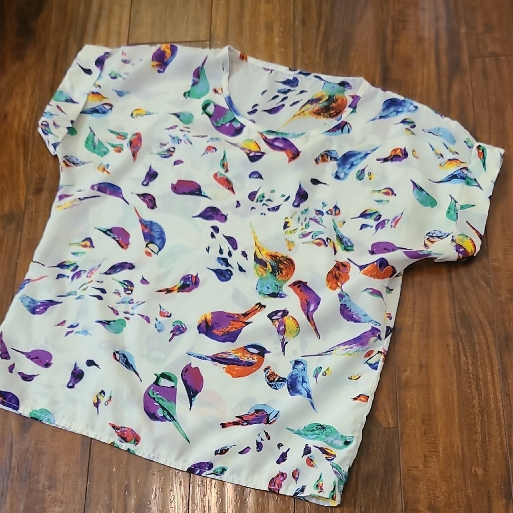 Colorful Bird Print Blouse - Picture 5 of 7